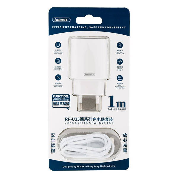 Remax Power Adapter 2 ports with USB-C to Micro Cable Remax Power Adapter 2 ports with USB-C to Micro Cable